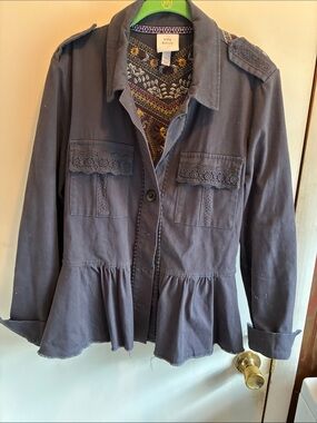 Knox Rose Dark Gray Peplum Utility Jacket with Lace Trim